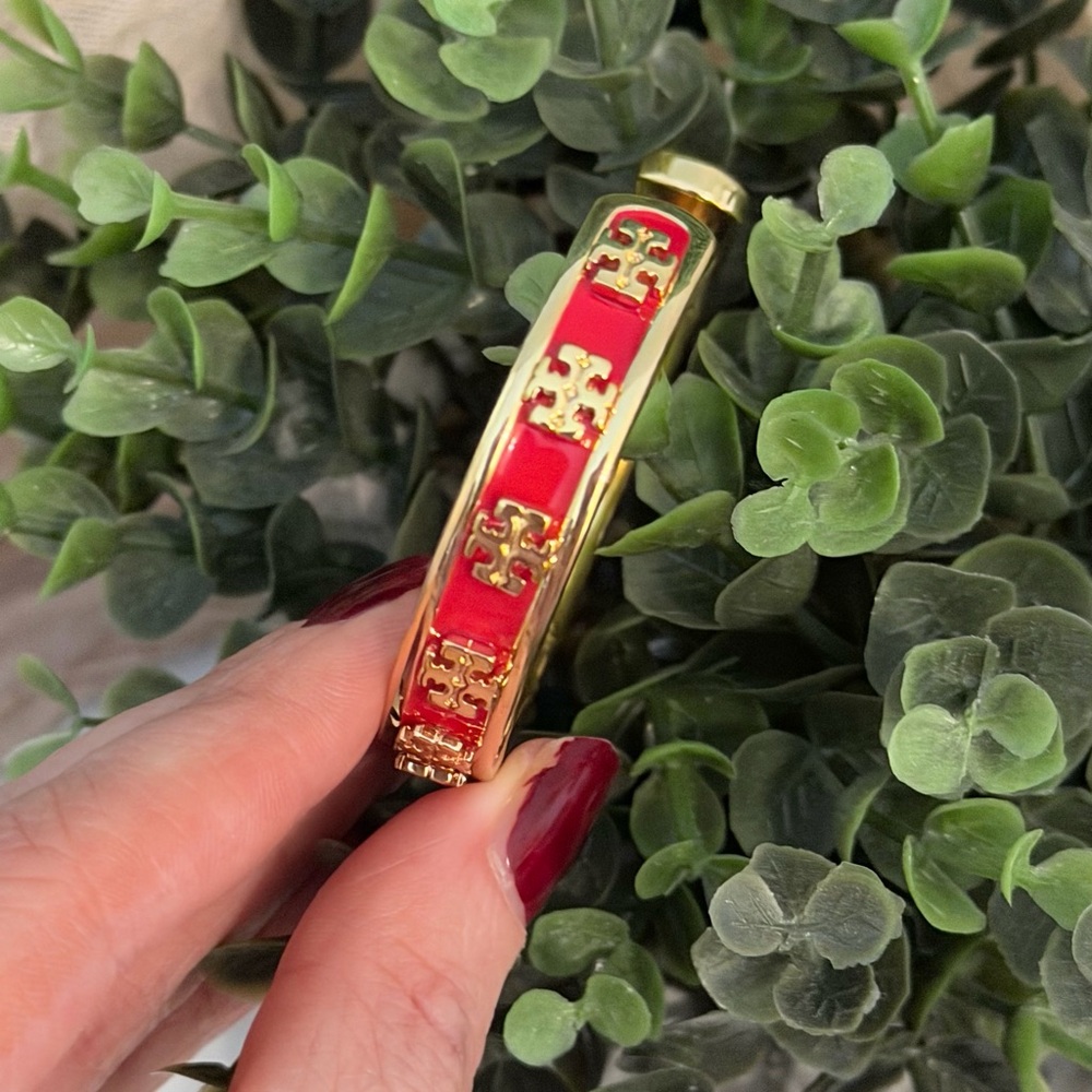 Tory Burch Gold and Red Bangle Bracelet - Picture 2 of 5
